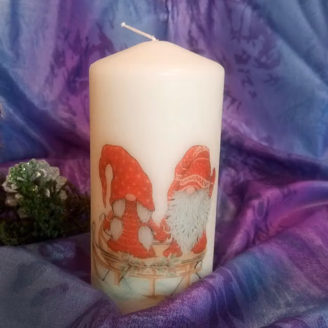 Viki Christmas Pillar Candle Gnomes in White