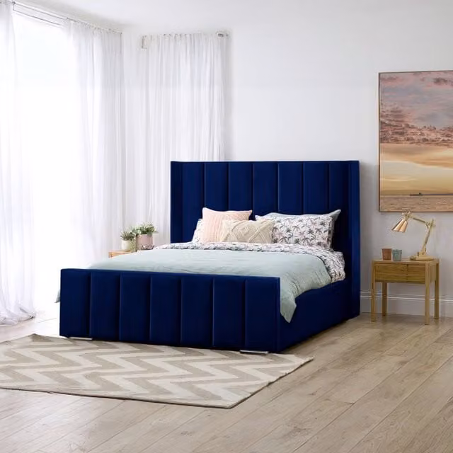 Desire Deco Danica Blue Velvet Upholstered Superking Bed Frame
