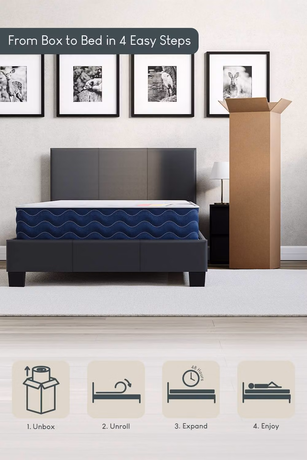 HD Designs Lisbon Ottoman Faux Leather Bed Frame with Mattress in Brown, W/D/H: 120 x 200 cm – 4
