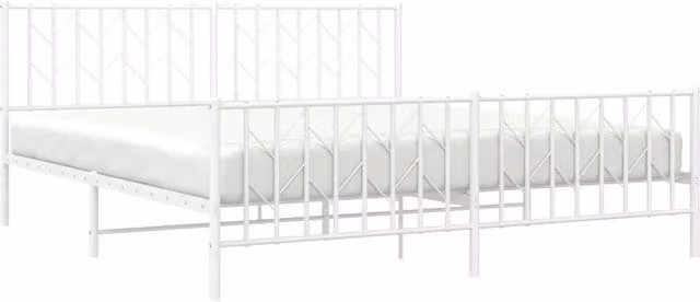 Berkfield Home Metal Bed Frame with Footboard, White, W: 183 cm, D: 187 cm, H: 90 cm