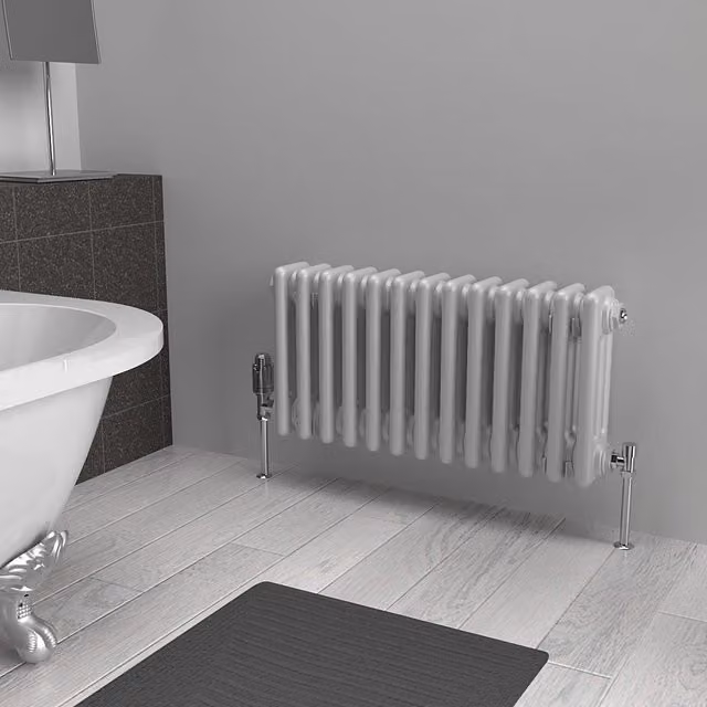 Lux Heat Horizontal 3 Column Steel Radiator in Metallic Silver, W: 60.5 cm, H: 30 cm
