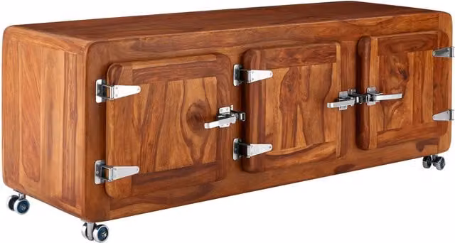 Orsina Marwar Tropical Rosewood Low Sideboard in Brown Sheesham Wood and Metal