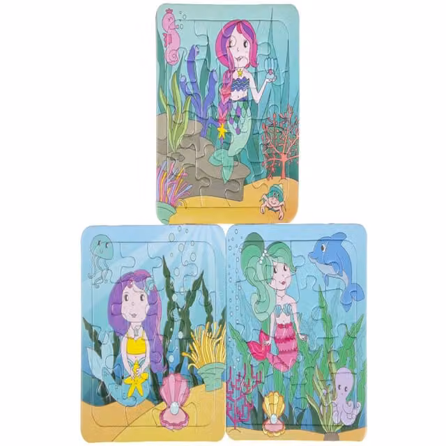 LG-Imports Pack of 12 Mermaid Mini Frame Puzzle Games in White and Multicolour