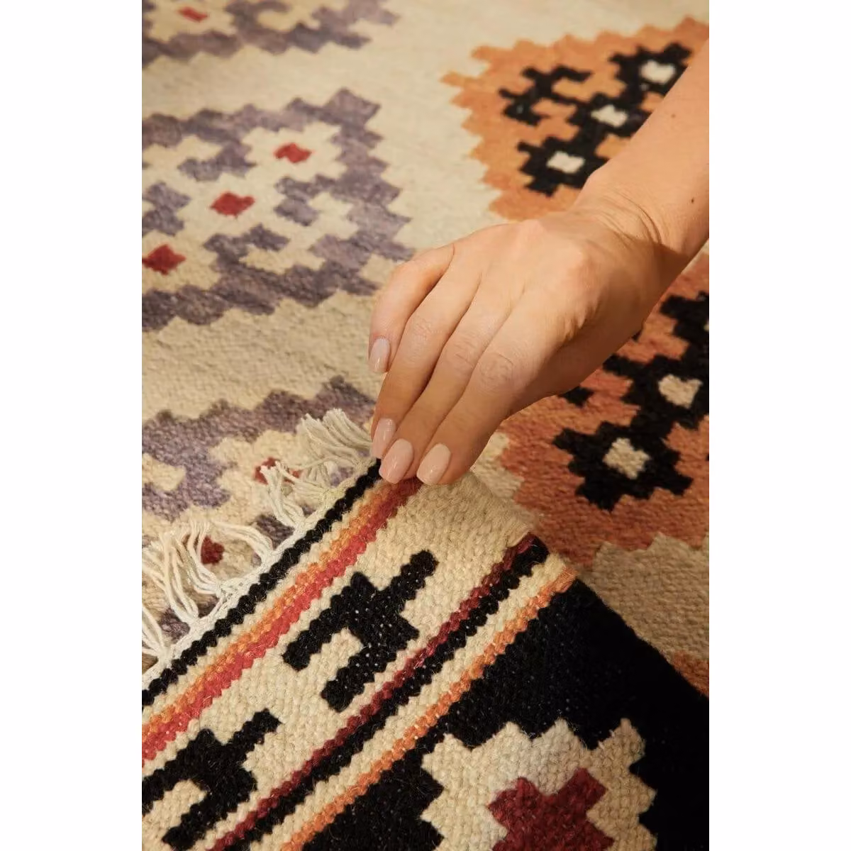 THE RUGS Kamal Kelim Rami Design Handwoven Wool and Cotton Multicolour Kilim Rug, W/D: 120 x 170 cm – 3