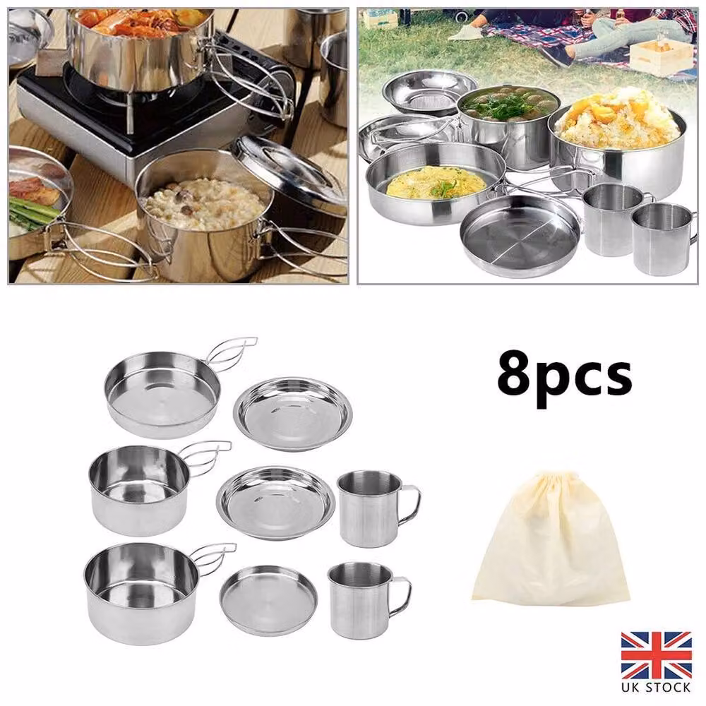 Havendro 8-Piece Stainless Steel Camping Cookware Set in Silver – 2