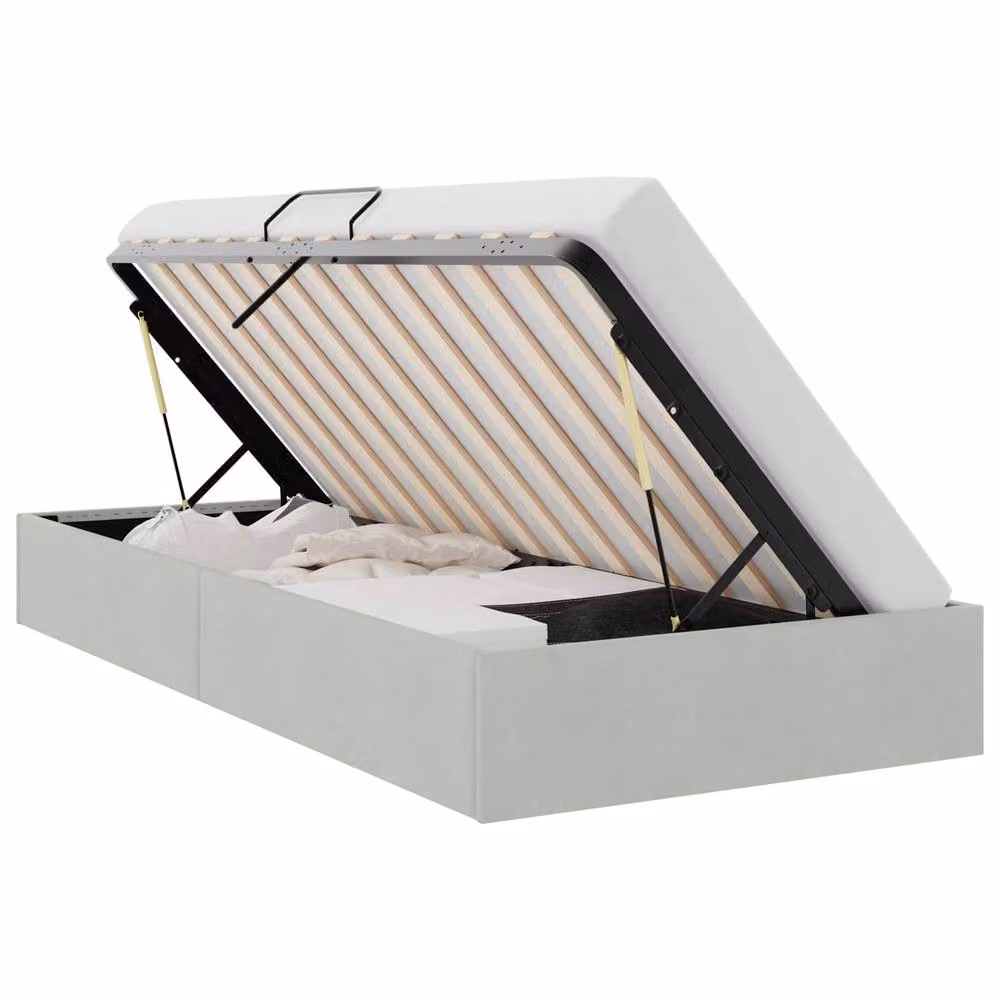 Berkfield Home Modern Velvet Storage Bed in Light Grey, W: 100 cm x D: 203 cm – 2