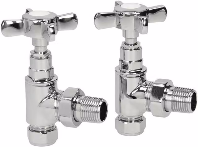 KORVIXA Angled Traditional Radiator Valves in Silver Chrome – 1