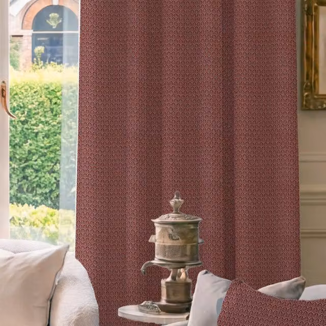 HOUSE Llewelyn-Bowen Oak Leaf Made To Measure Semi-Transparent Floral Curtains in Paprika Red
