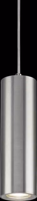 Netlighting Knightsbridge Dasan Single Long Fixed Round Pendant Light in Brushed Chrome and Grey
