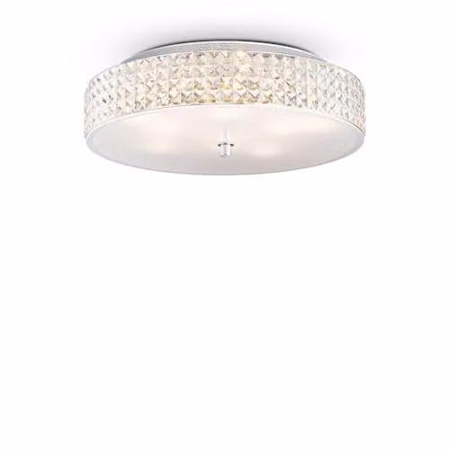 Netlighting Roma 9 Light Large Flush Ceiling Light in Chrome and Grey with Crystal Glass and G9 Bulbs