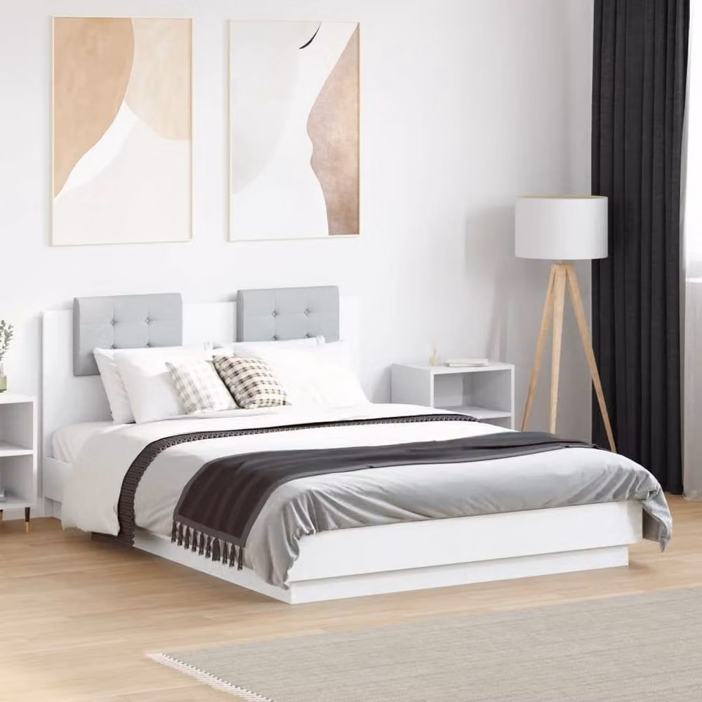 Berkfield Home Soft Upholstered Bed Frame in White, W/D/H: 120 x 190 x 84 cm – 2