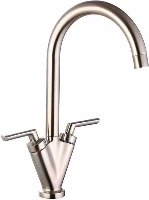 Balterley Two Lever Pull-Out Kitchen Mixer Tap with Rounded Swivel Spout in Brushed Nickel Silver, H 33.6 cm x W 23.8 cm x D 20.2 cm