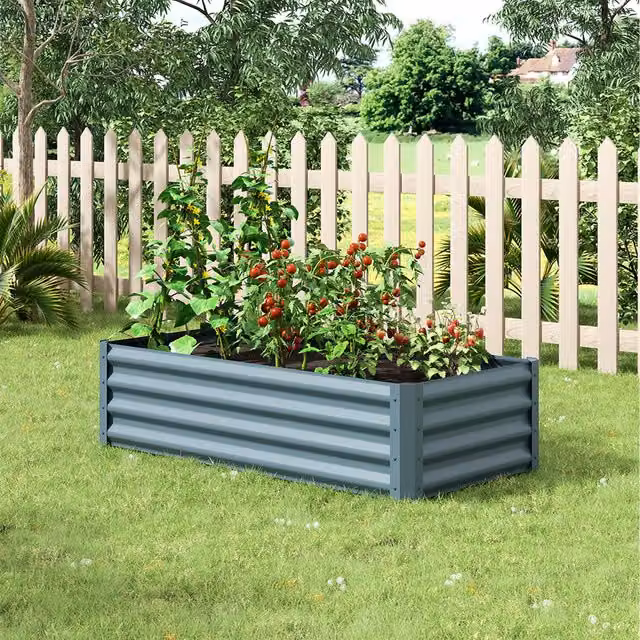 Livingandhome Rectangular Metal Raised Garden Bed in Grey