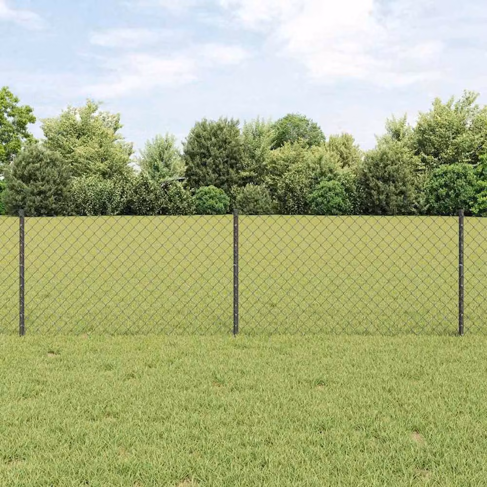 Berkfield Home Grey Steel Chain Link Fence with 22 U-Profile In-Ground Posts, W: 25 m, H: 0.6 m – 2