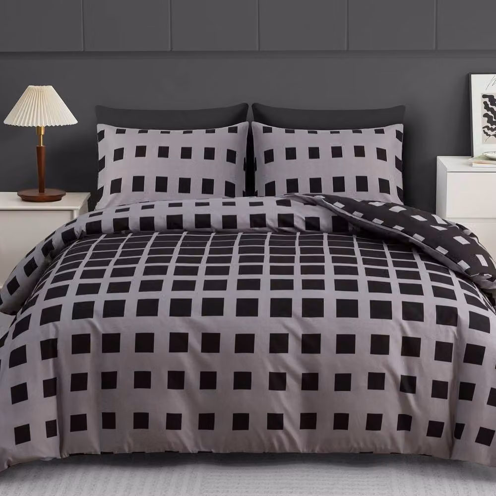 Grace 4 Piece Microfibre Reversible Duvet Cover Set with Matching Fitted Sheet in Black or Grey – 13