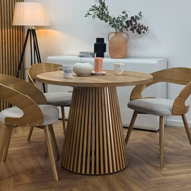 Heze Furniture Ruston Round Extendable Dining Table in Gold Craft Oak