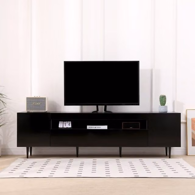 MMT Furniture Designs DAIQ2.0 Modern Matt Wood Sideboard in Grey and Black, W/D/H: 200 x 40 x 43 cm