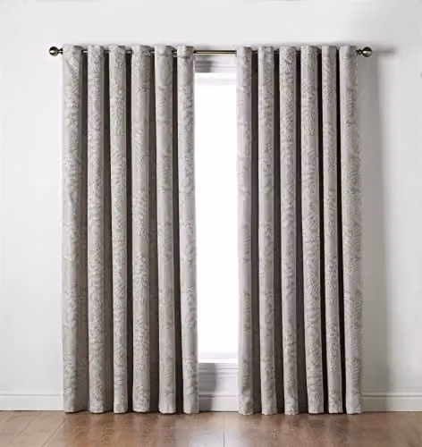 Alan Symonds Ferndown Floral Opaque Ring Top Curtains, Cream and Beige, Pair, W: 229 cm x H: 229 cm