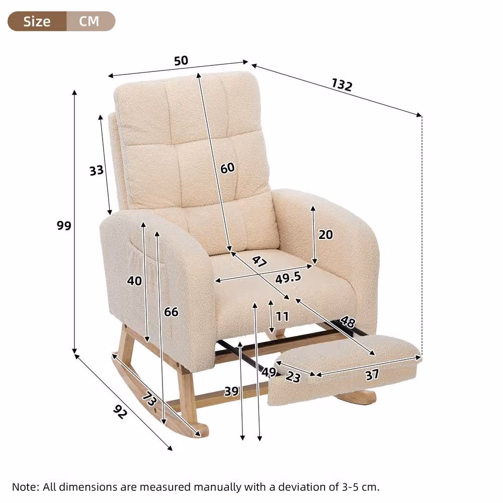 Merax Beige Bouclé Upholstered Rocking Recliner Chair with Retractable Footrest and Solid Wood Frame – 2