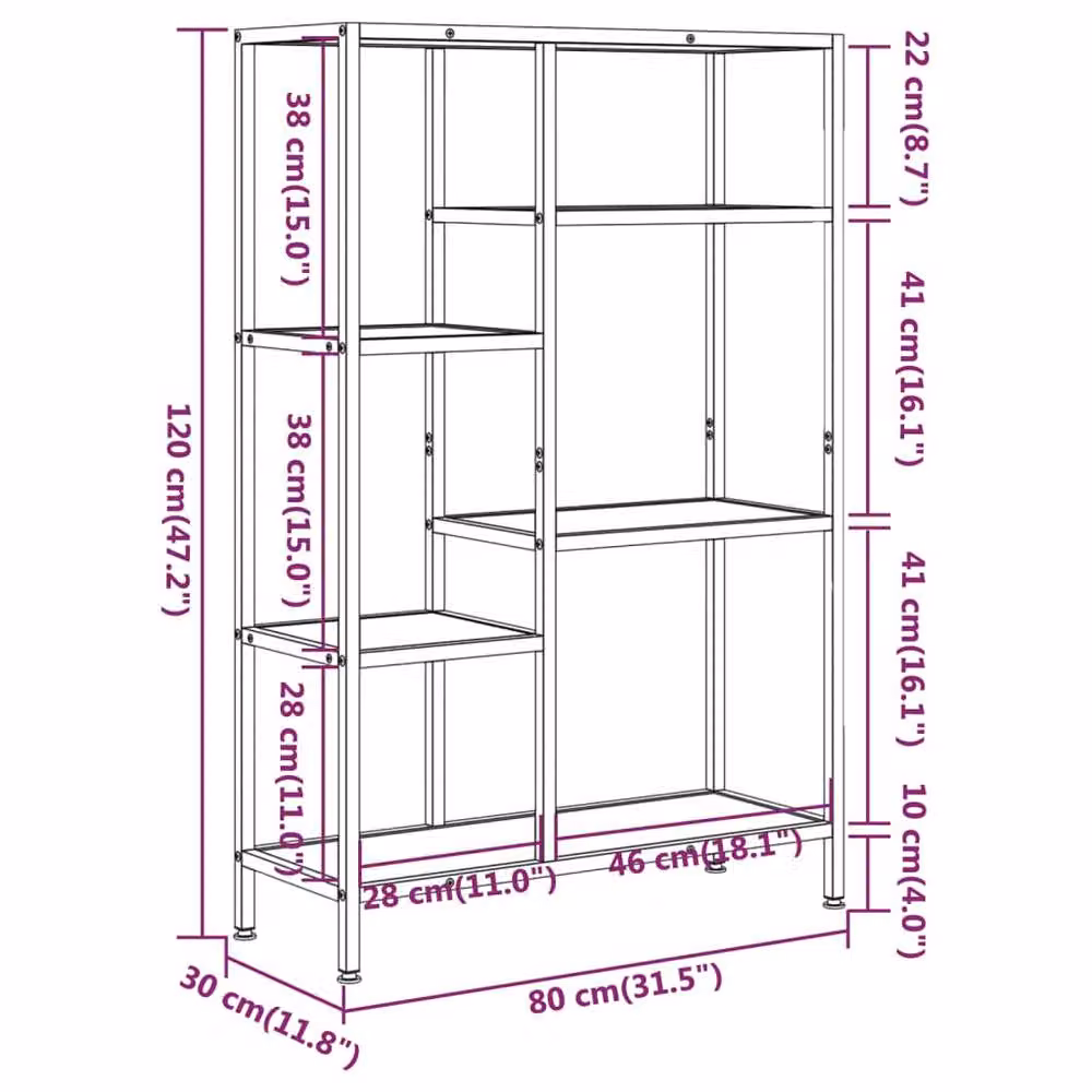 Berkfield Home Industrial Book Shelf in Brown, Steel and MDF, W/D/H: 80 x 30 x 120 cm – 3
