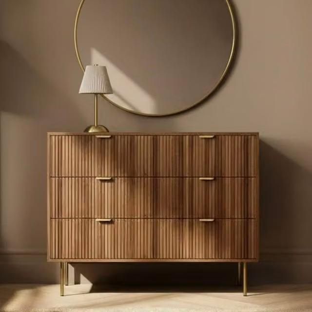 OHS Ribbed 6 Drawer Cabinet Chest of Drawers Sideboard in Walnut Brown – 1