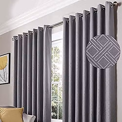 Alan Symonds Silver Diamond Blackout Eyelet Curtains, W: 229 cm, H: 229 cm