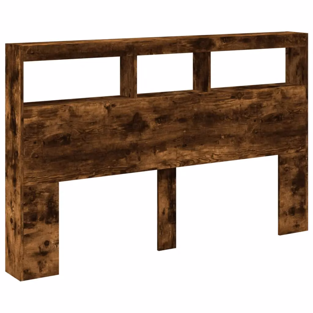 Berkfield Home Modern Smoked Oak Headboard Cabinet with LED Lighting and USB Charging Port, Brown, W: 160 cm, D: 17 cm, H: 102 cm – 3