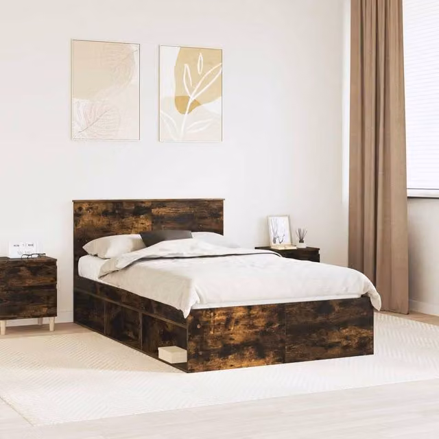 Berkfield Home Smoked Oak Bed Frame in Brown, W/D/H: 120 x 200 cm – 1