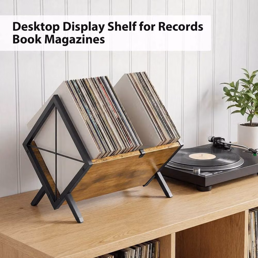 SPETLEK Brown Vinyl Record Storage Rack with Media Compartments – 5