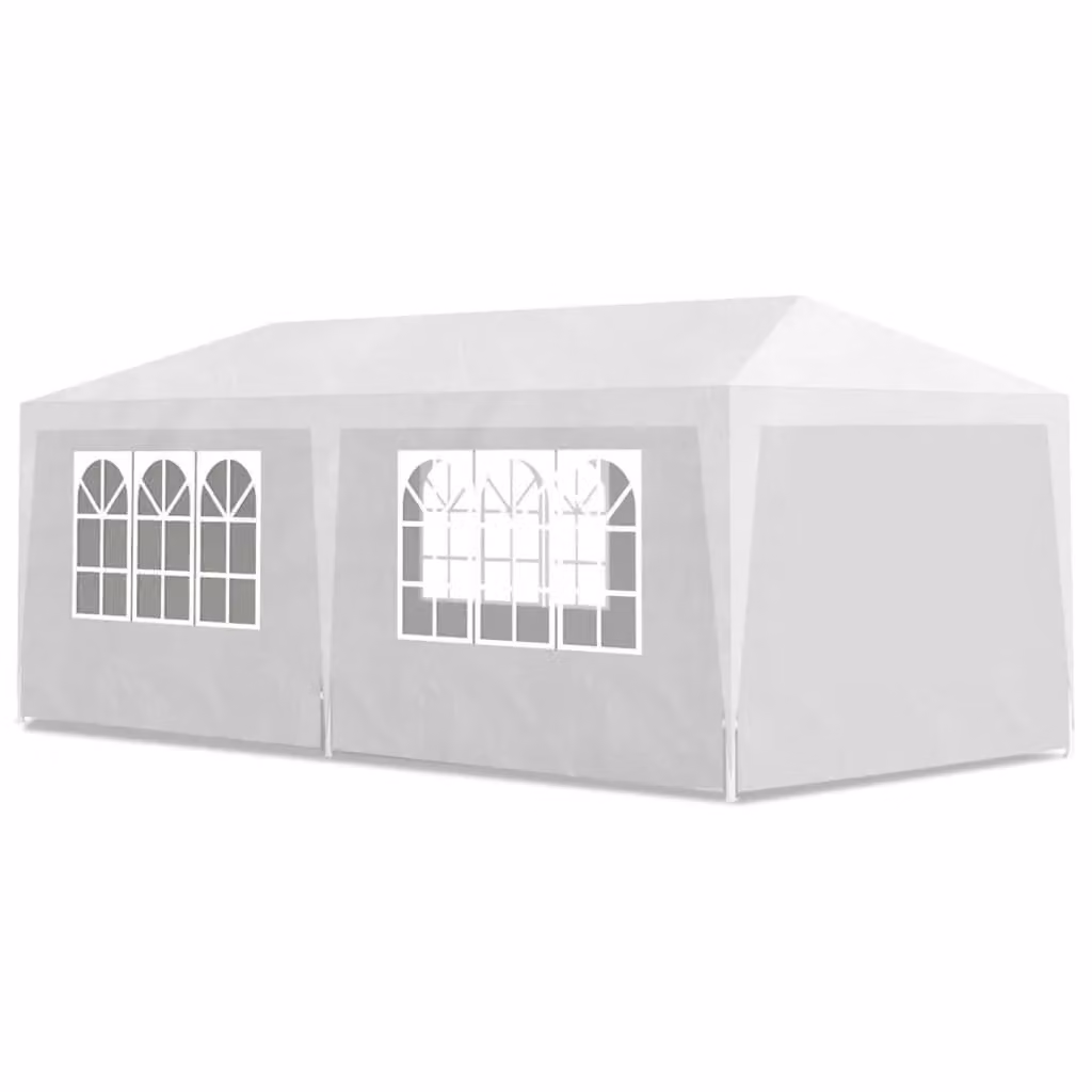 Berkfield Home White Party Tent with Windows and Steel Frame, W: 6 m, D: 3 m, H: 2.5 m – 2