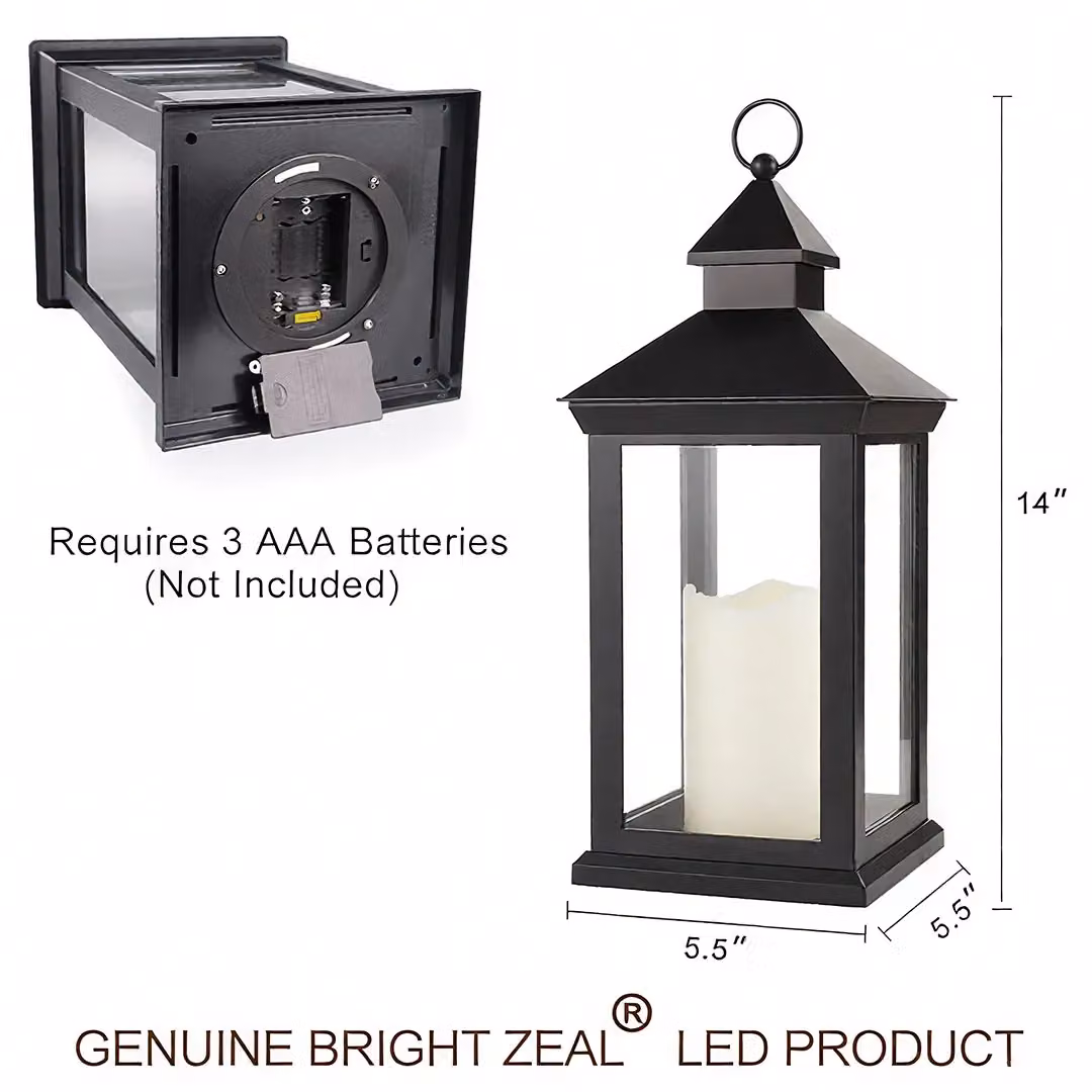 Bright Zeal Black Vintage Metal Pillar Candle Lantern with Flicker Effect for Christmas and Halloween Decorations, H 35.56 cm x W 35.56 cm x D 35.56 cm – 6
