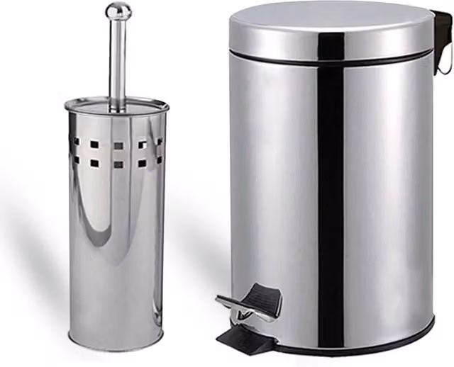 EONLION Silver 3L Stainless Steel Pedal Bin and Matching Toilet Brush Set
