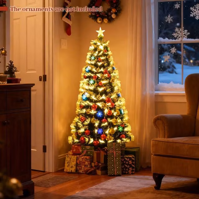 Costway 150 cm Pre-lit Fiber Optic Artificial Christmas Tree in Green