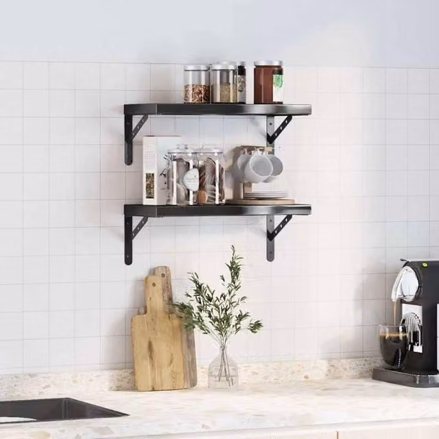 Berkfield Home Wall Mounted Shelves, 2 Piece Black Matt Metal Set, W/D/H: 50 x 23.5 x 3 cm
