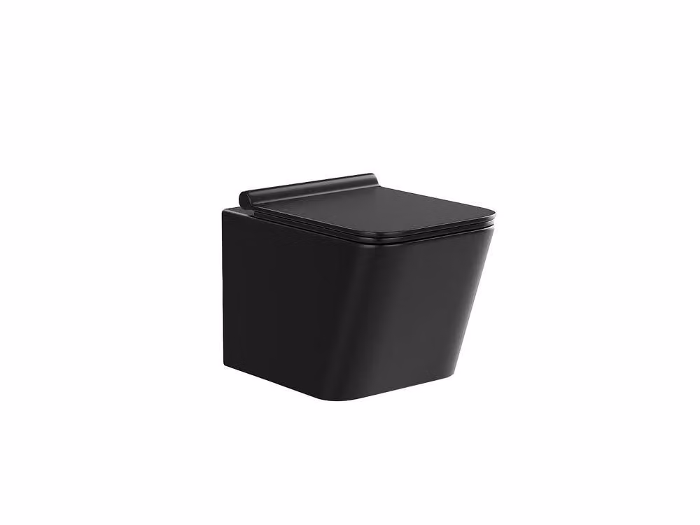 Vente-unique Matt Black Ceramic Wall-Mounted Toilet Pack with Decorative Support Frame – 3