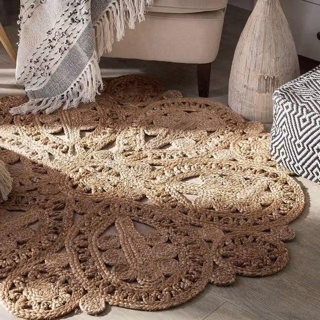 Wyld Haus Beige Jute Round Rug, Reversible and Hard-wearing, Diameter: 120 cm