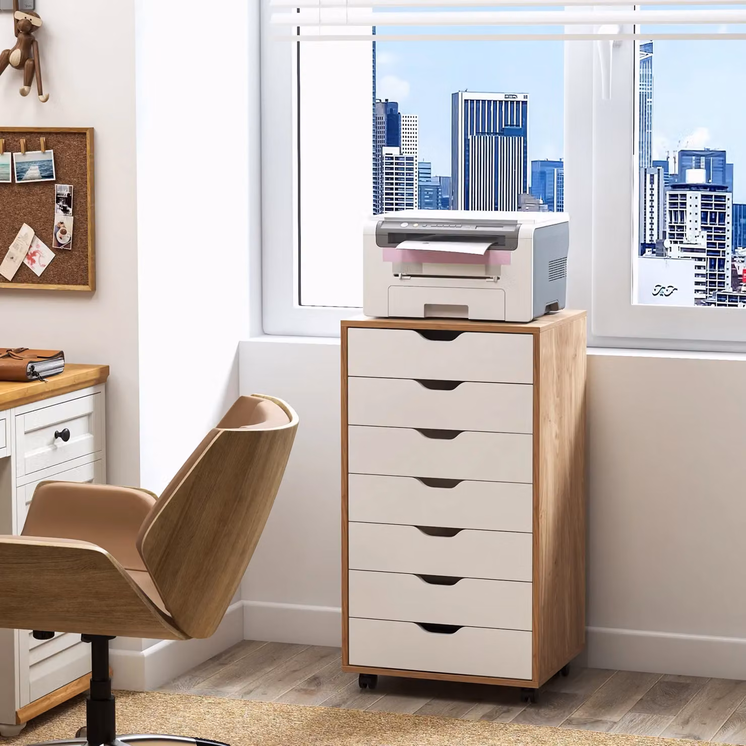 Costway Modern 7-Drawer Mobile Lateral Filing Cabinet and Home Office Storage Chest in White and Multicolour – 3