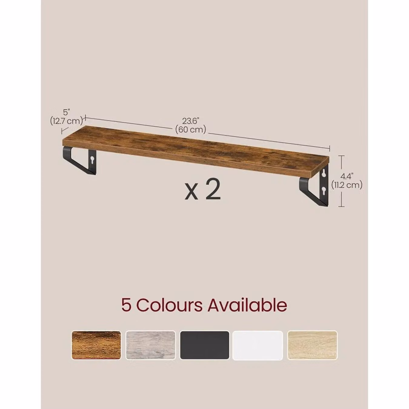 SONGMICS Set of 2 Brown Floating Wall Shelves with Industrial Style Mounting Options – 3