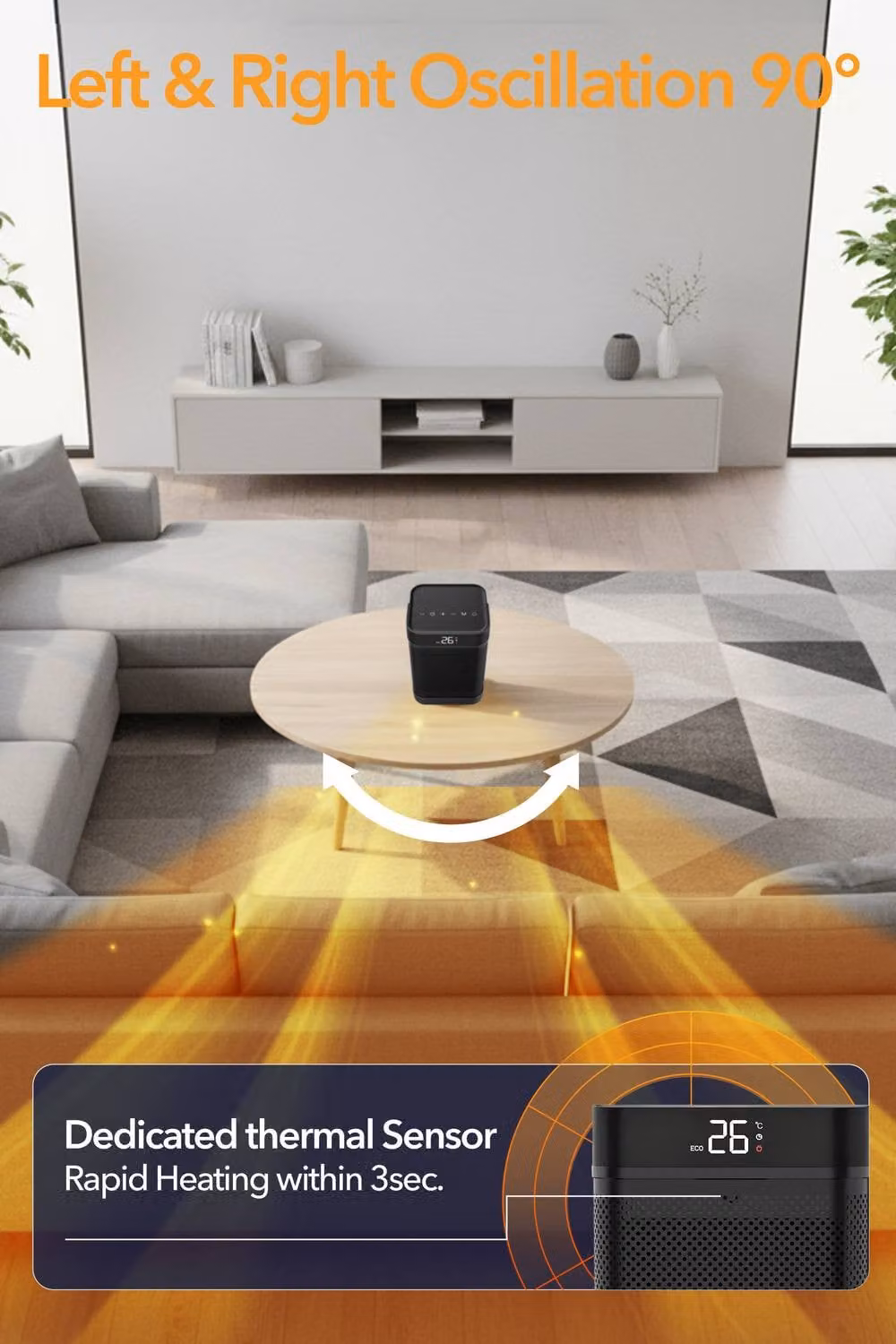 Air Pro 10 inch Portable Electric Ceramic Space Heater with LED Display and Remote Control in Black – 4