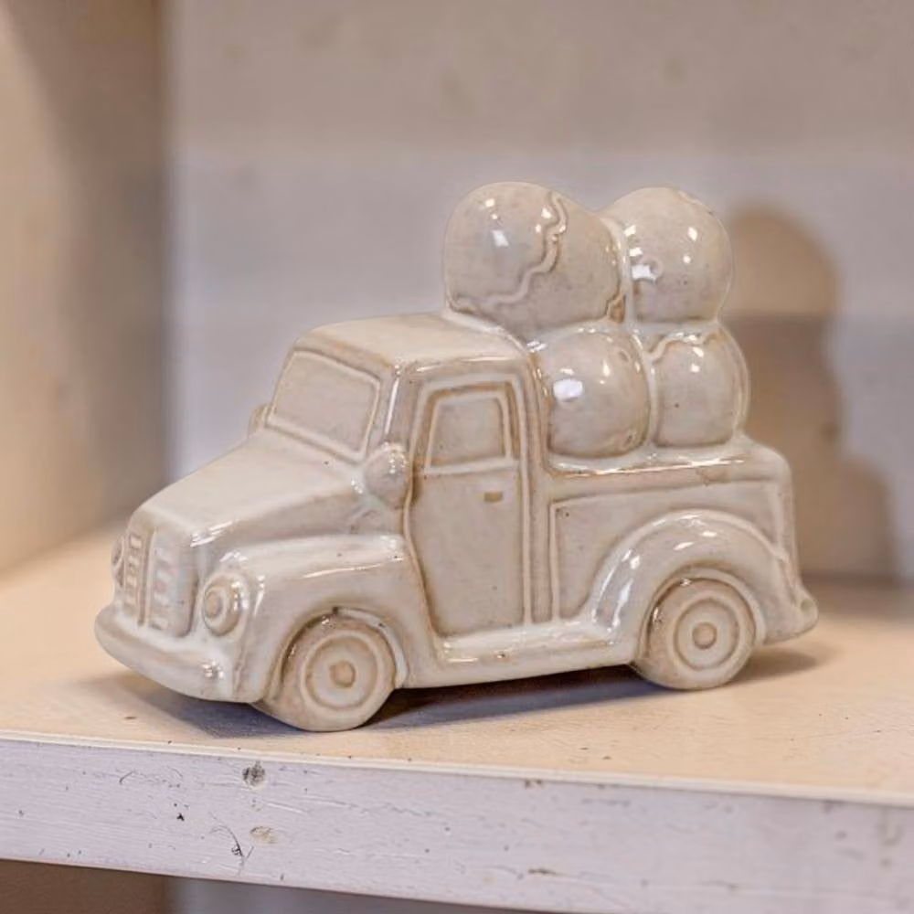 Four Candle Glazed Ceramic Car Carrying Eggs Easter Ornament in White – 2