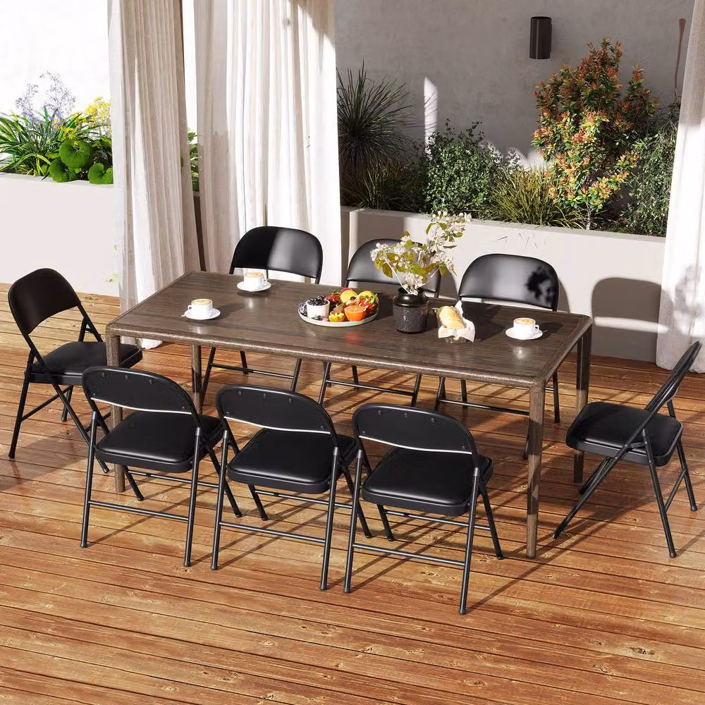 Costway Black Padded Folding Chairs with Metal Frame and Synthetic Leather Upholstery – 4