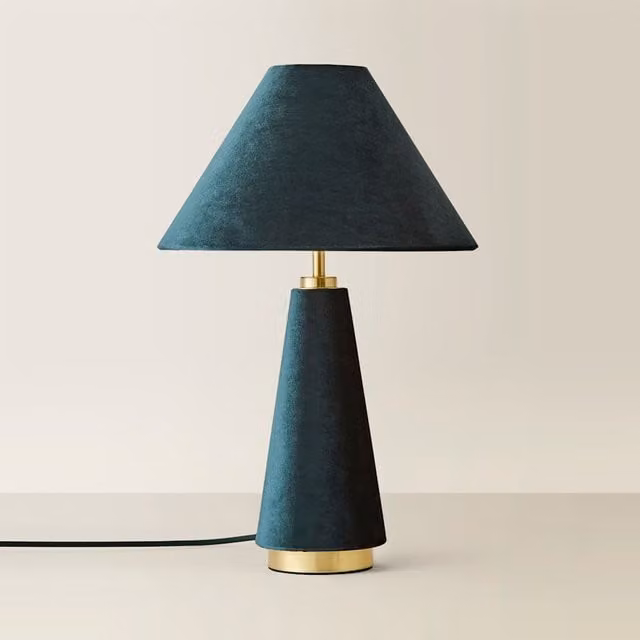 Martha Conical Velvet Table Lamp in Blue and Gold/Brass