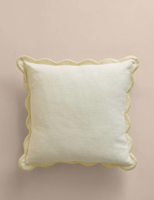 M&S Yellow Pure Cotton Embroidered Scallop Square Cushion