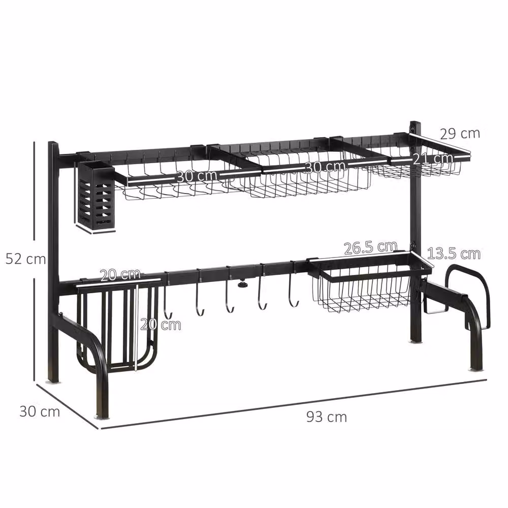 ERGOVEXA 2 Tier Adjustable Over the Sink Dish Drainer with Cutlery Holder, Black – 2