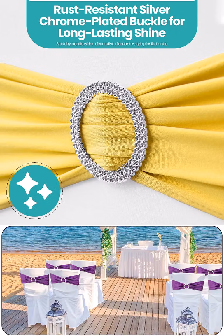 Neel Blue Spandex Chair Band with Slider Buckle and Lemon Stretchy Sash for Weddings and Parties