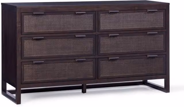 Teamson Home Hatteras 6 Drawer Mocha Wood Dresser with Rattan Panels and Acacia Veneer, W: 140 cm, D: 45.72 cm, H: 81.28 cm – 1