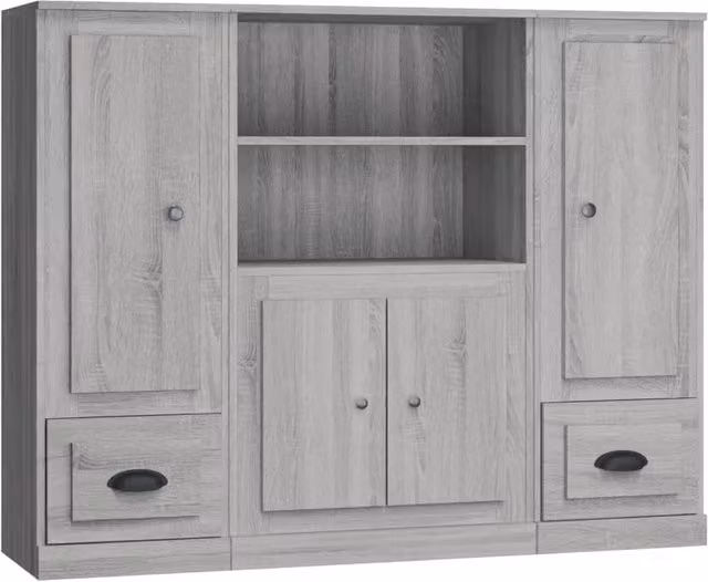 Berkfield Home Set of 3 Smoked Oak Wall Mounted Highboards in Grey – 1