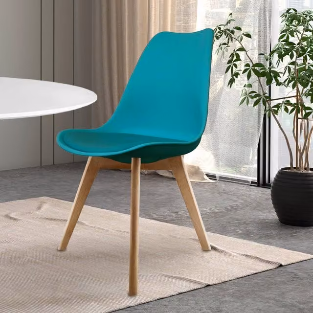 Fusion Living Modern Petrol Green Fabric Dining Chair with Beech Wood Legs