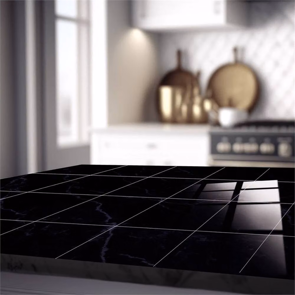 PAWNORA Black Marble Tile Stickers, 24 Square Adhesive Stone Pattern Decals – 4