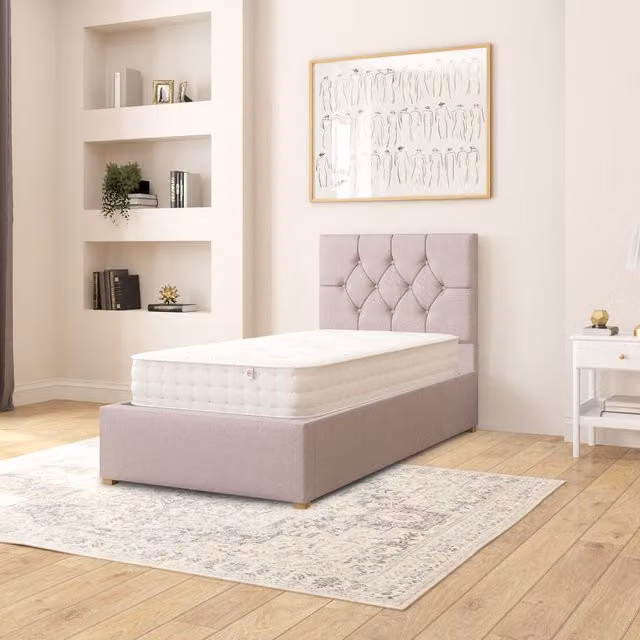 Aspire Olivier Fabric Ottoman Storage Bed in Grey Eire Linen, Single, W/D/H: 90 x 190 cm